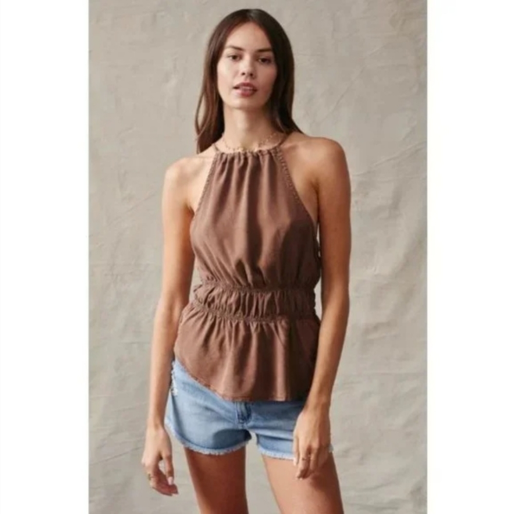 Bella Dahl Brown Espresso Smock Waist Halter Top NWT Size X-Small